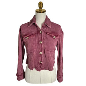 BAGATELLE COLLECTION | Burgundy Cropped Waffle Knit Overshirt / Shacket Size XS